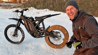 Electric Dirt bike + wooden wheel = FAST