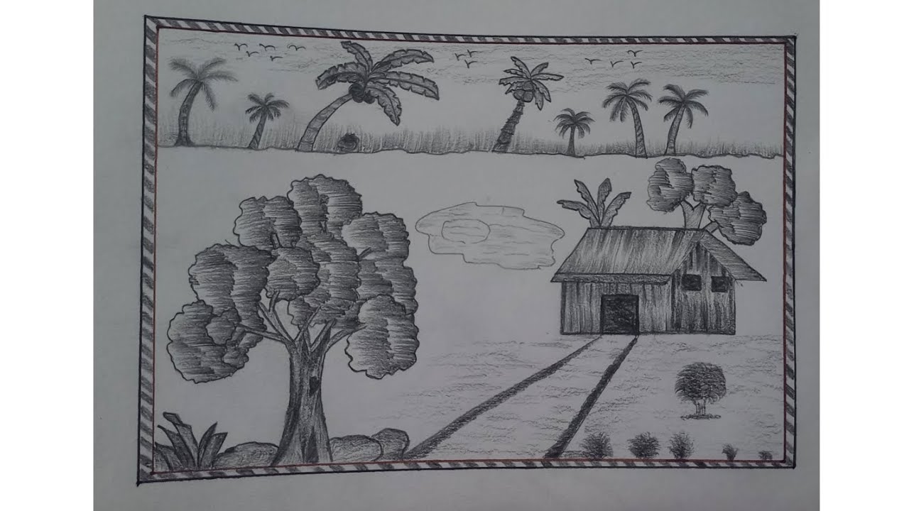 My Village Drawing Easy and Beautiful | Art Tutorial for Beginners ...