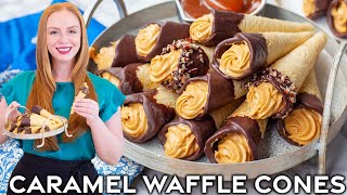 Chocolate Caramel Waffle Cones | These are so delicious!