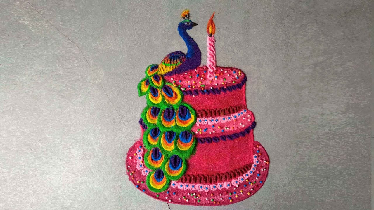 Bautiful and Easy Peacock Rangoli Cake Peacock Kolam RRR YouTube