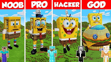 SpongeBob SquarePants Build Battle Challenge - Noob vs Pro vs Hacker vs God - Minecraft Animation