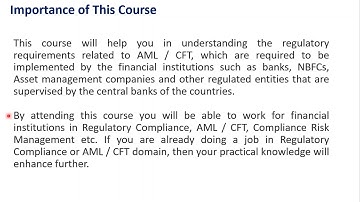 Anti Money Laundering AML / CFT Regulations Compliance | Course