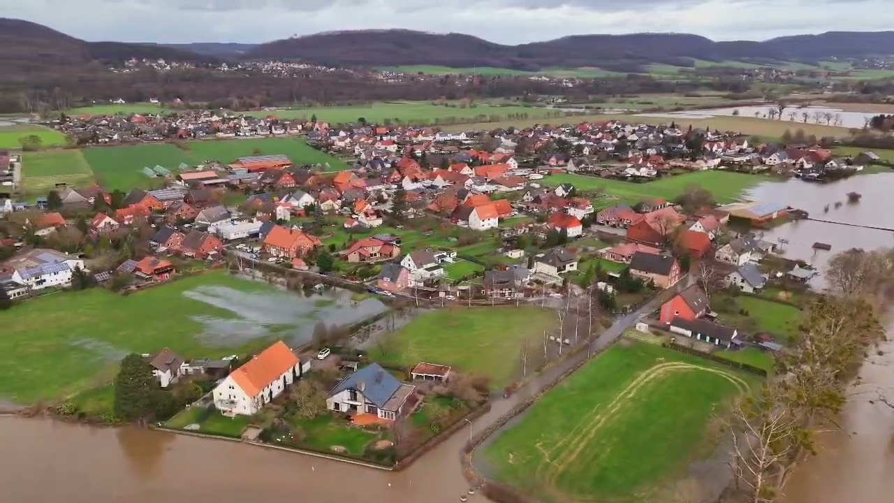 Weser-Hochwasser in Engern aus der Luft
