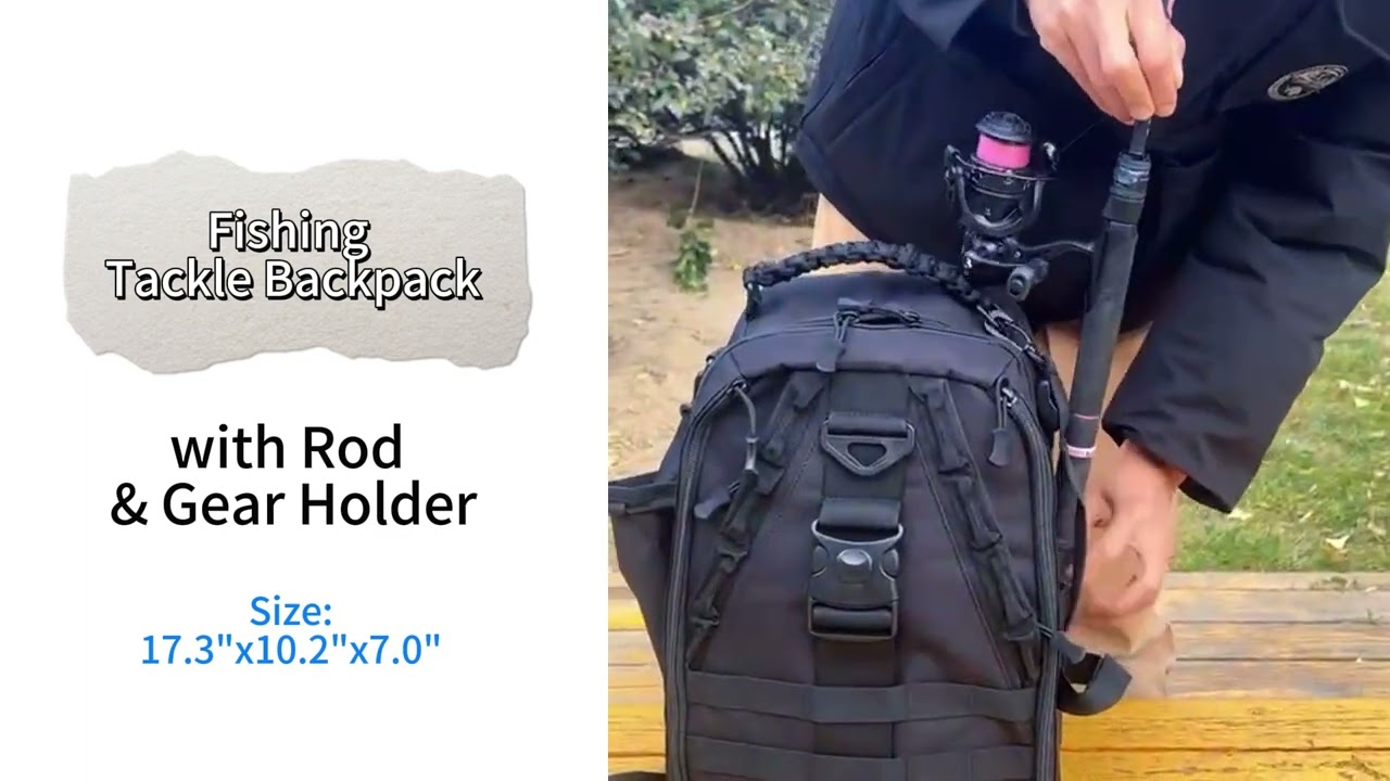 Fishing Tackle Backpack 17.3"x10.2"x7.0" with Rod & Gear Holder Large Capacity Waterproof
