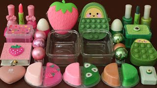 Mixing”Pink VS Green” Eyeshadow and Makeup,parts,glitter Into Slime!Satisfying Slime Video!★ASMR★