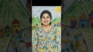 Transform the reference image into a cute crayon-style drawing on lined paper