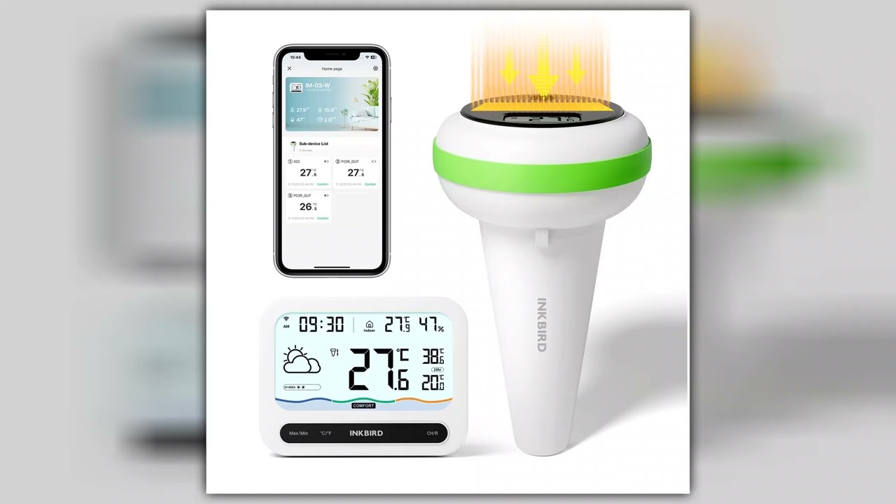 INKBIRD Solar Pool Thermometer with WiFi Temperature Humidity Monitor IP68 Waterproof Thermometer f