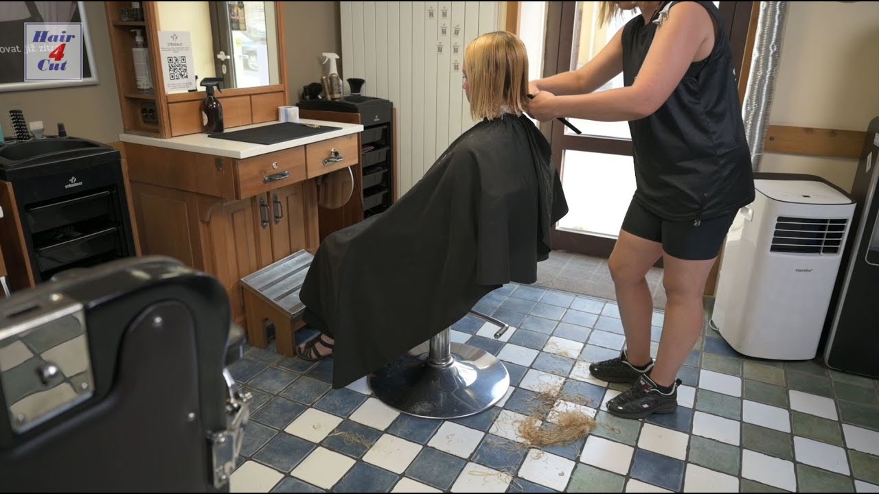 2025-51 Veronika preview - long blond curls chopped and colored to brown bob