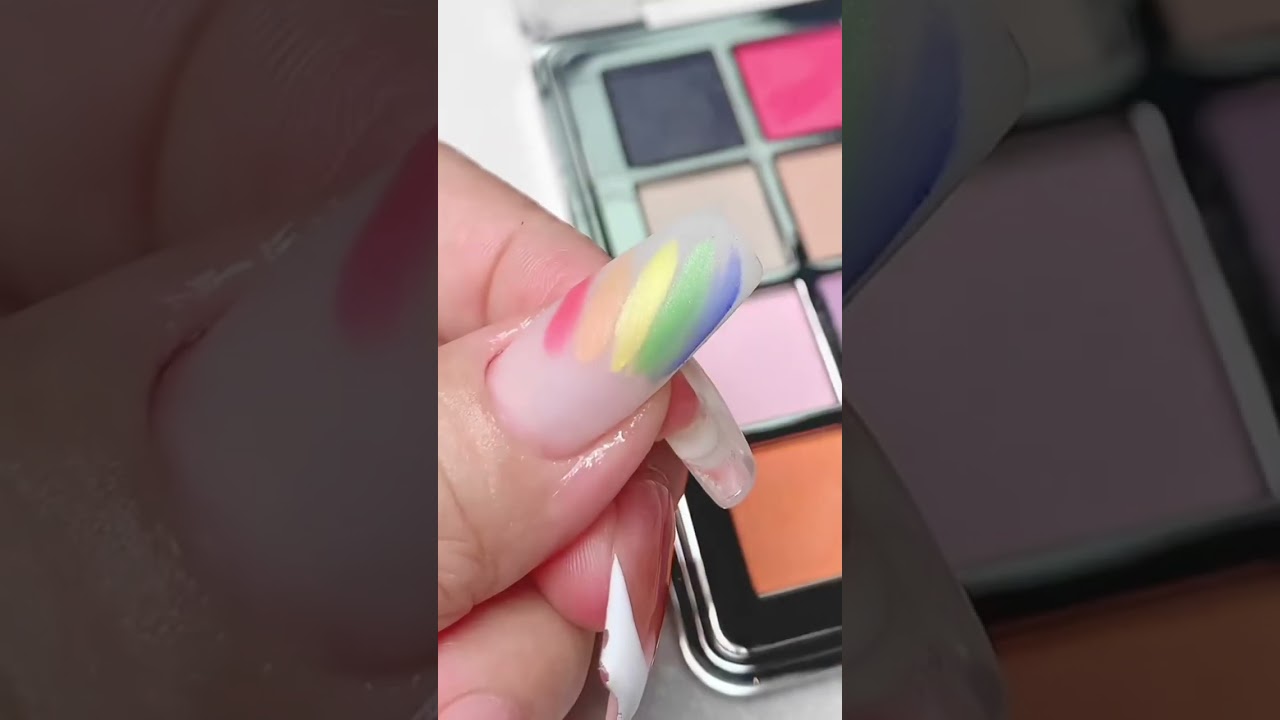 Quickly Rainbow Nail Enhancement Tutorial.How to use gradient nail powder?