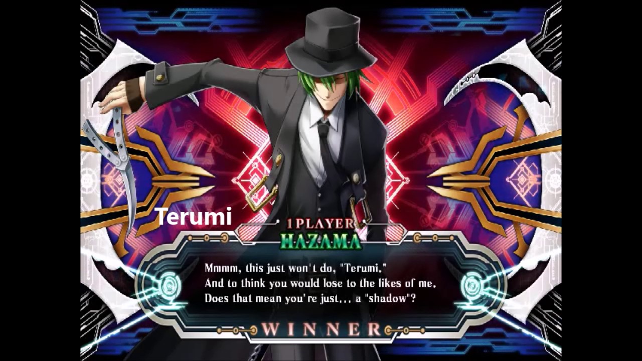 BlazBlue Chronophantasma Extend Hazama Victory Quotes English Dub