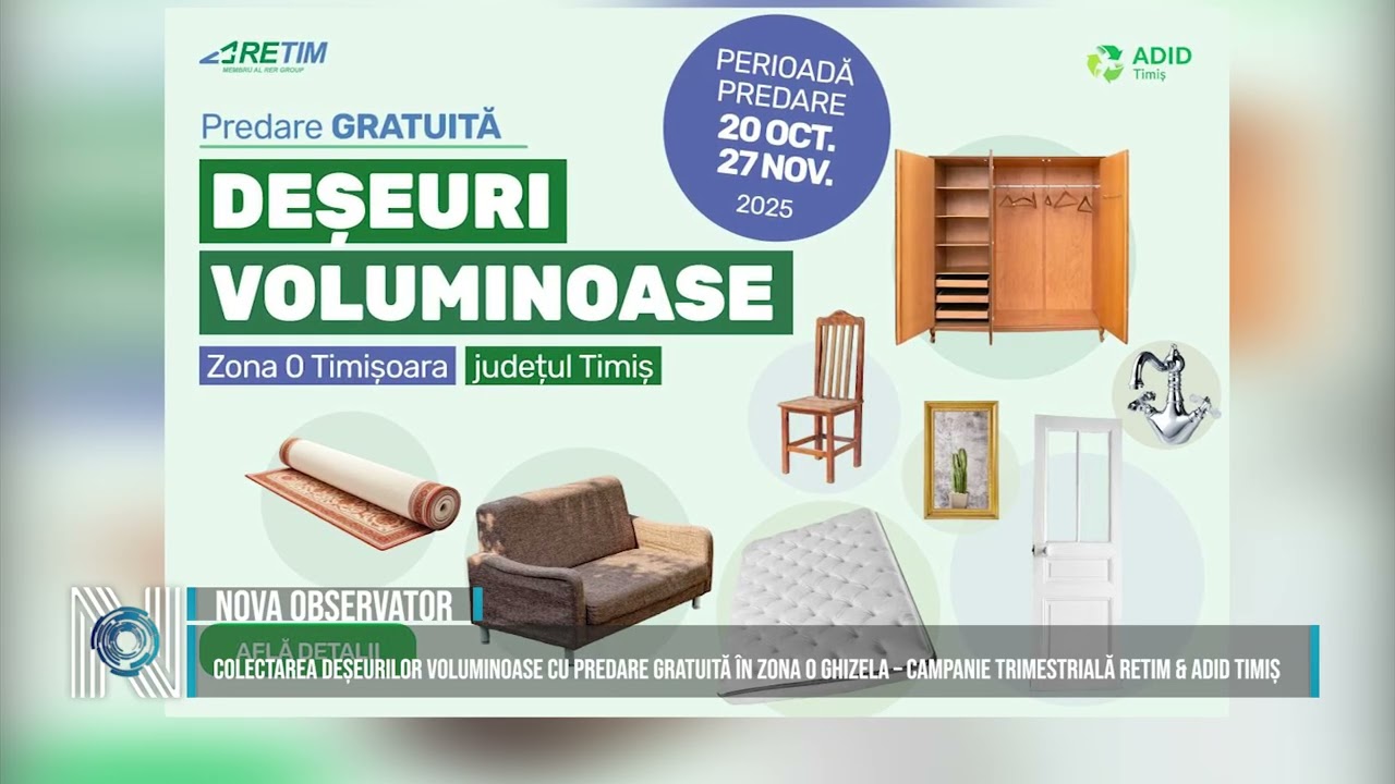 Colectarea deșeurilor voluminoase cu predare gratuită în Zona 0 Ghizela – campanie trimestrială RETIM &amp; ADID Timiș