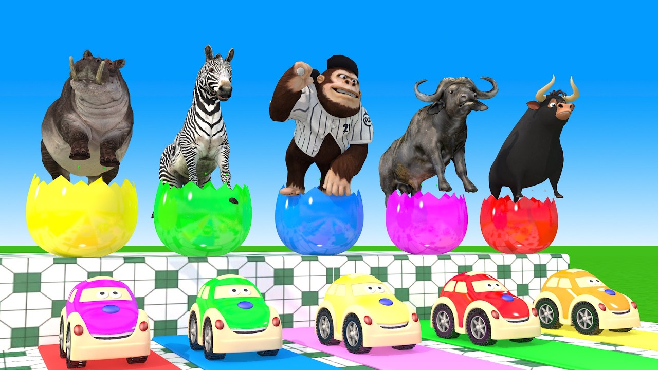 Long Slide Game With Cow Elephant Gorilla Hippopotamus Tiger 3d Animal Game Funny 3d Animals