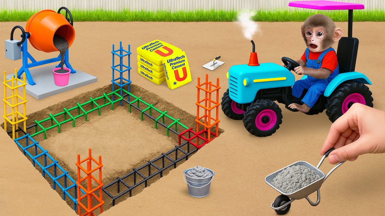 BoBo Monkey drives tractor into fruit stall! 🏠 DIY mini house project | BOBO MONKEY LIFE