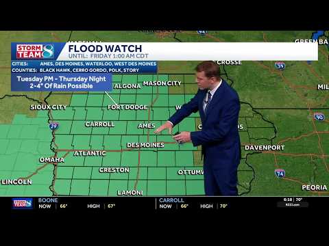 Iowa weather: Flood watch in effect as showers, storms move back into the state