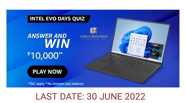Amazon Funzone Intel Evo Quiz Answers Today|16 June 2022| Daily Quiz Time