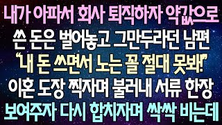 (반전 사연) 내가 아파서 회사 퇴직하자 약값으로 쓴 돈은 벌어놓고 그만두라던 남편 이혼 도장 찍자며 불러내 서류 한장 보여주자 다시 합치자며 싹싹 비는데 /사이다사연/라디오드라마