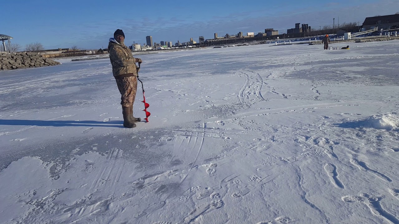 Ice fishing the Small Boat Harbor Buffalo New York YouTube