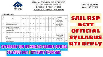 SAIL RSP ACTT OFFICIAL SYLLABUS 2023 || RTI REPLY FROM SAIL || TECHNICAL & NON TECHNICAL SYLLABUS