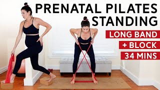 34 Min All Standing Prenatal Pilates Workout with a Long Band and Yoga Block