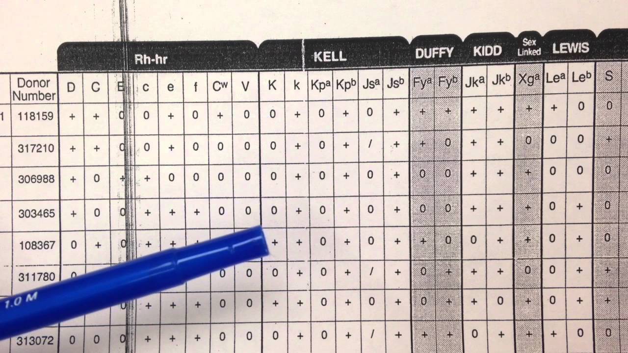 Blood Bank Antibody Chart