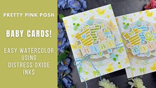 Watercolor with Distress Oxides | Baby Basics Cards | Pretty Pink Posh