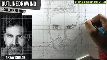 How To Draw Outlines From Phone Using Grid Method | Akshay kumar drawing | Tutorial step by step |