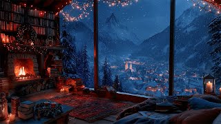 Cozy Fireplace, Snow Mountain Village & Winter Study Room Ambiencechristmas Dark Academia Playlist