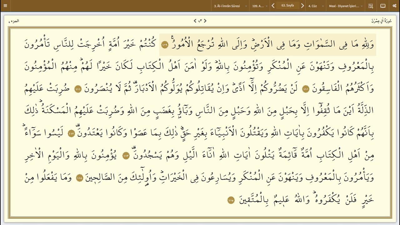 Kuranı Kerim Sayfa 63 Ali-İmran Suresi 109-115.Ayet 4.Cüz Quran ...