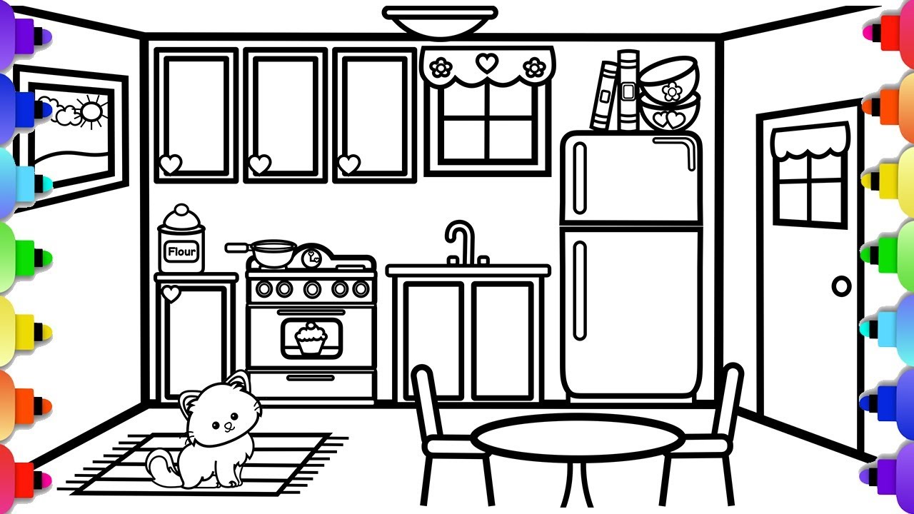 Download How to Draw a Kitchen 💕💜 ️💛💚💙Simple and Easy Kitchen Coloring Page - YouTube