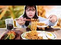 SUB)Mukbang/noodles mixed with scallion, oil and soy sauce/eating with Olivia/ASMR EATING SOUNDS