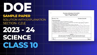 DOE Practice paper | 2023-24 | Science | Class 10 | Sample paper |Solution| board exam science paper