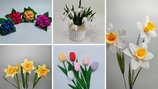Jak Zrobić Wiosenne Kwiaty z Krepiny 💐 Pierwiosnki 🌷Narcyzy 🌺 Przebiśniegi🌷   Tulipany 🌸DIY