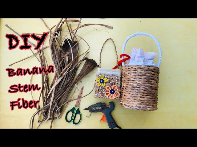 DIY basket with banana stem fiber/ Handmade craft/ Just craft ideas. class=