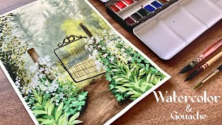 Watercolor Garden View / and some Gouache / Paint With Me 🌾