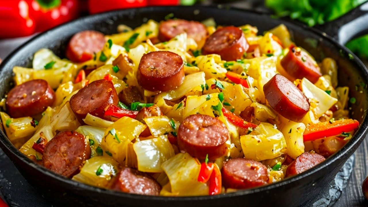 Gebratener Kohl mit Würstchen und Speck ist so lecker! Rezept von meinem Freund aus Amerika!