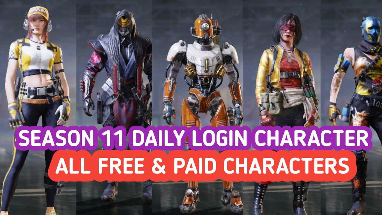 *FREE* 😍 SEASON 11 DAILY LOGIN CHARACTER ALL FREE CHARACTERS & PAID ...