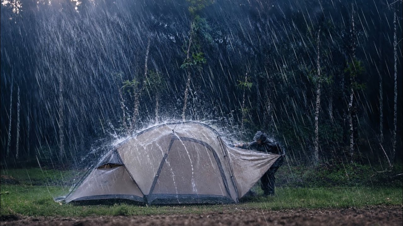 🏕️CAMPING IN SUPER THE RAIN ⛈️ RELAXING CAMPING IN HEAVY RAIN FOREST ...