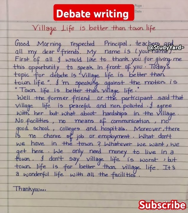 Debate writing l debate writing format l debate on is village life better than city life l debate