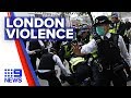 London peaceful protest escalates into violence | Nine News Australia