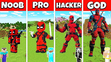 Minecraft Deadpool Statue Build Challenge - Noob vs Pro vs Hacker vs God Animation