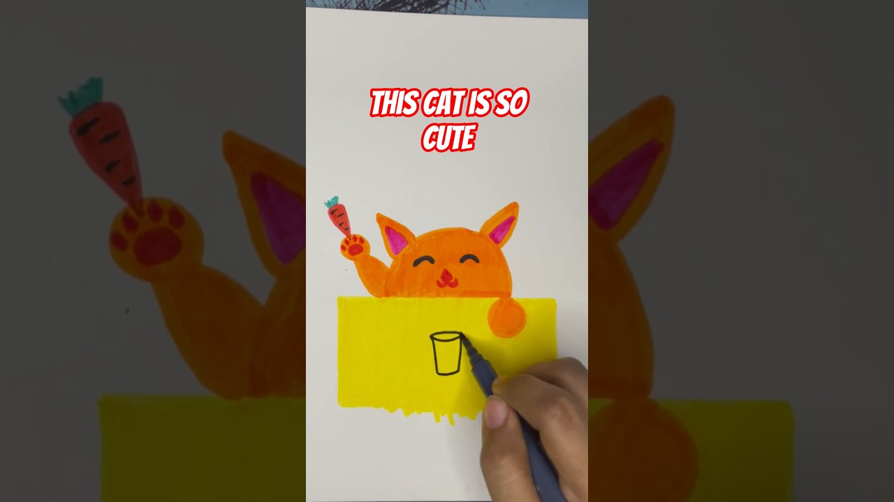 Cute Cat Holding a Carrot 🥕🐱 | Easy & Satisfying Drawing #shorts #trending #viral