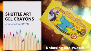 Shuttle art gel crayon 48 set - unboxing, first impression and swatch - Adult coloring supplies