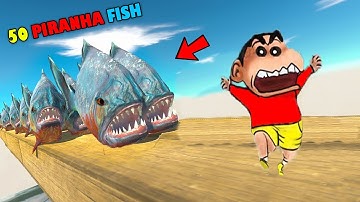 50 PIRANHA vs EVERY UNIT | SHINCHAN and CHOP fight DINOSAURS😱|😂Funny game in Hindi animal rev battle