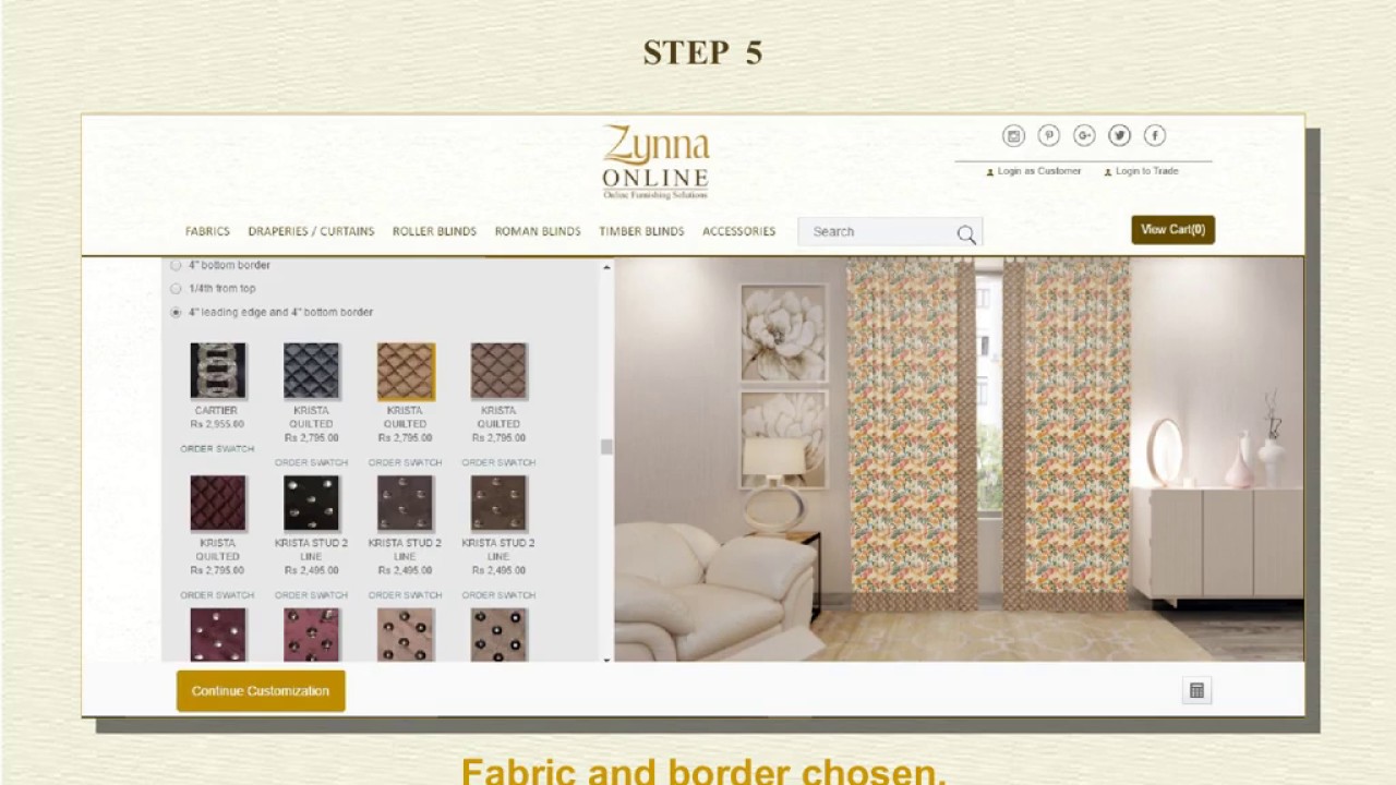 Zynna Online: Step by step Customization of Curtains