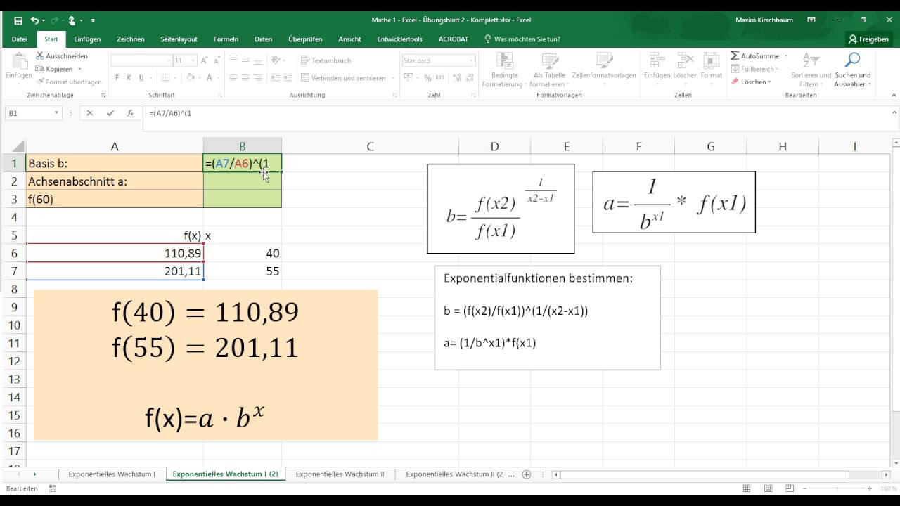 Update Mathe mit Excel Exponentialfunktion bestimmen Tutorial