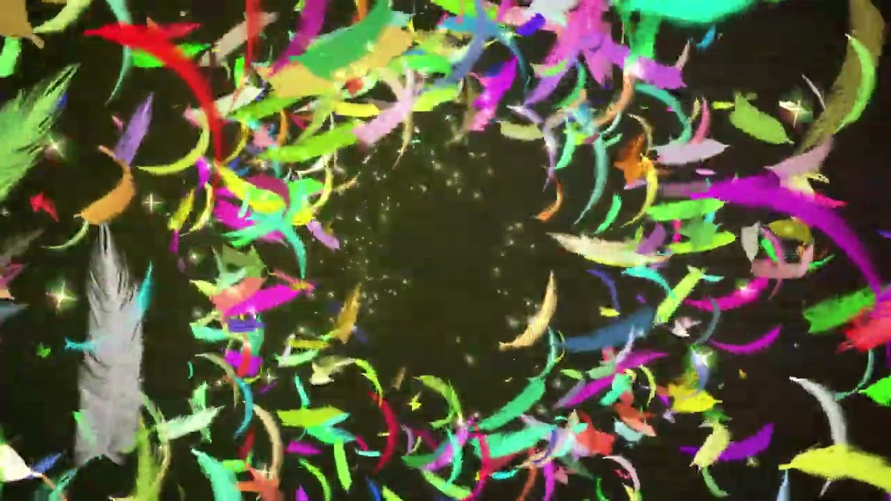 Colorful glow shiny feather particle loop animation