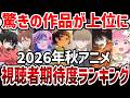 【2026秋アニメ】視聴者期待値ランキング 驚きのあの作品が上位へ!【感想】