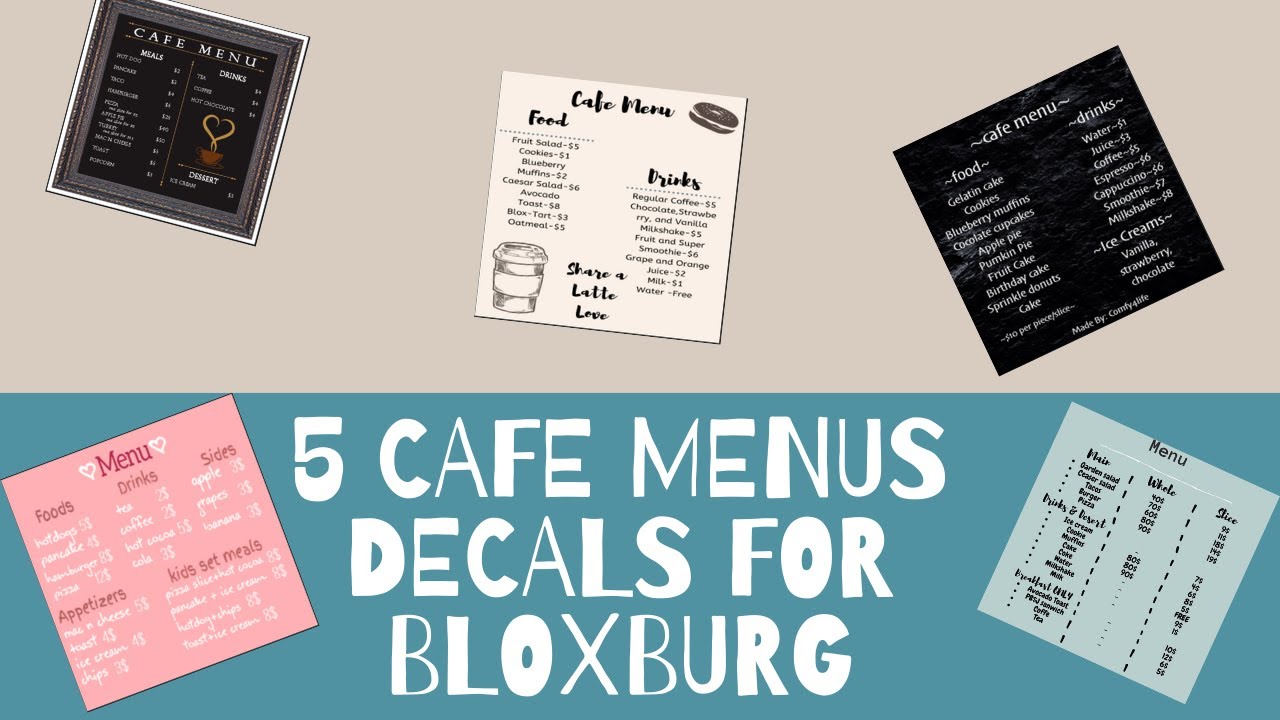 5 Cafe Menu Decals For Bloxburg Youtube