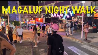 Magaluf Walk At Night Busy Strip Of Bars And Restaurants Giant Catapult Ride Part 1