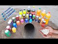 Experiment !! Coca Cola MDew Mirinda Pepsi Fanta Underground Test in Angular Hole Vs Cola And Mentos